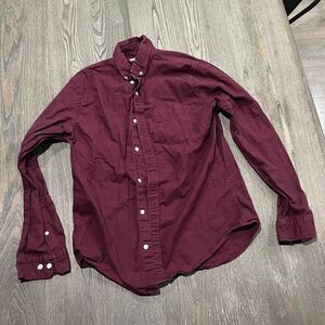 Express Button-Down Shirt Soft Wash Long Sleeve Collared Cotton Red M